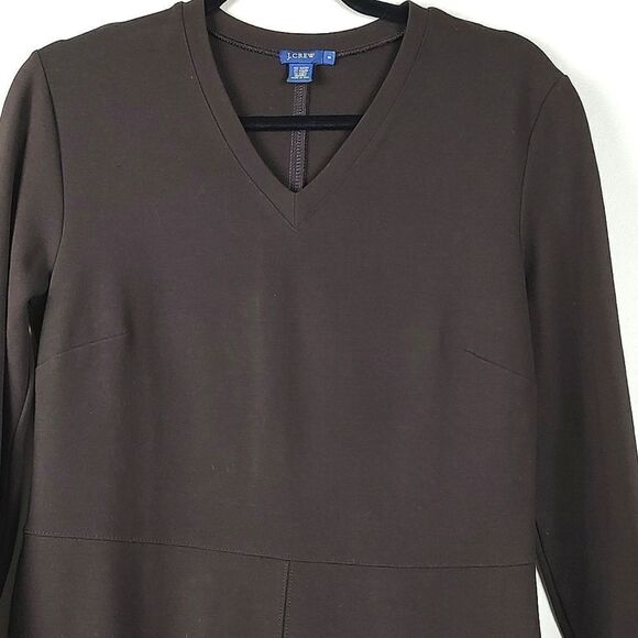 J. Crew Brown V-neck Ponte Knit Long Sleeve Dress Size 8 - Picture 6 of 11